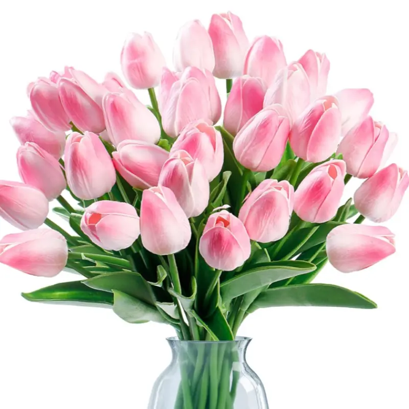 Silk Tulip Artificial Flowers Set, Real Touch 14 Inch Decorative Floral Arrangement for Home Kitchen Wedding Easter Mother's Day Gift Artificial Flower Bouquet