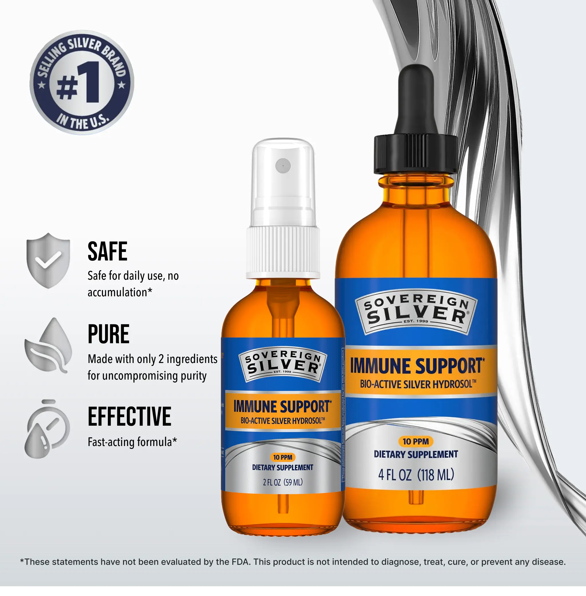 Sovereign Silver Immune Support Starter Bundle, Supplement Drops and Fine Mist Spray, Made With 2 Ingredients, Bio-Active Silver Hydrosol and Pharmaceutical-Grade Purified Water, Liquid Supplements for Healthy Living, Take Control of Your Daily Health
