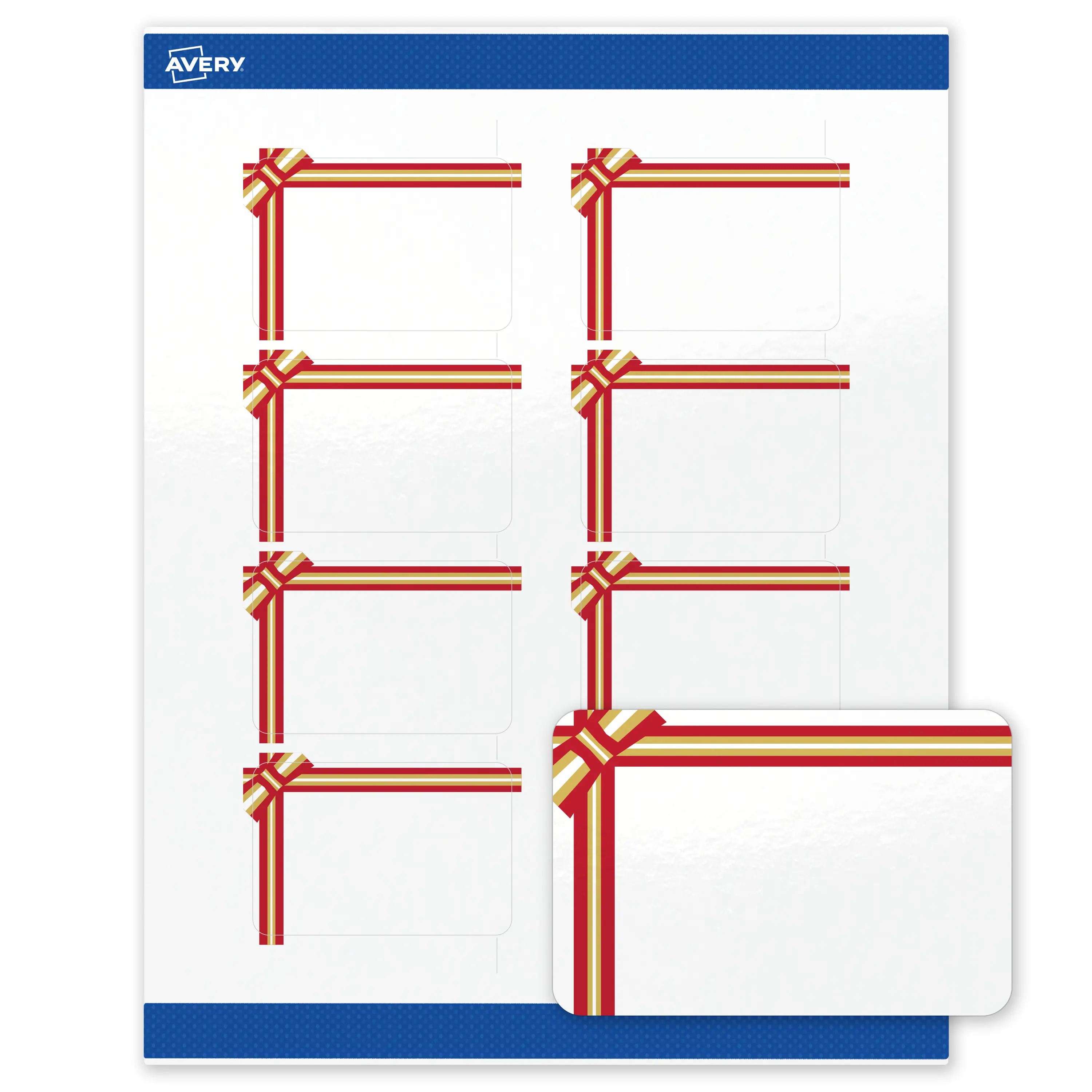 Avery® Printable Christmas Rectangle Labels, 2" x 3", Glossy White, Pre-printed Red & Metallic Gold Gift Bow Design, Sure Feed® Technology, Laser & Inkjet Compatible, 160 Total