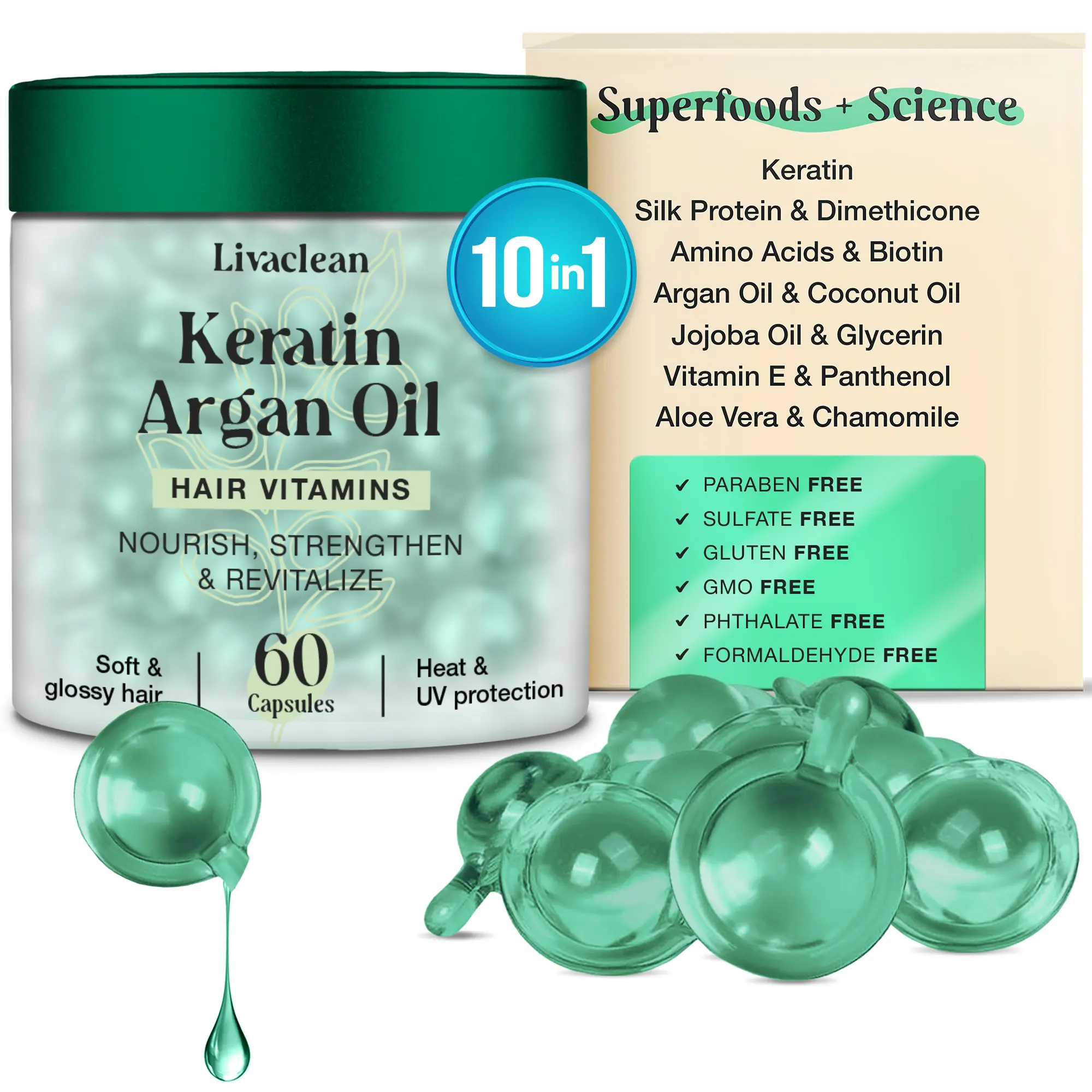 60ct Keratin & Argan Oil Hair Vitamin Serum pero Capsules Moisturizing Hair Oil Hair Growth Supply