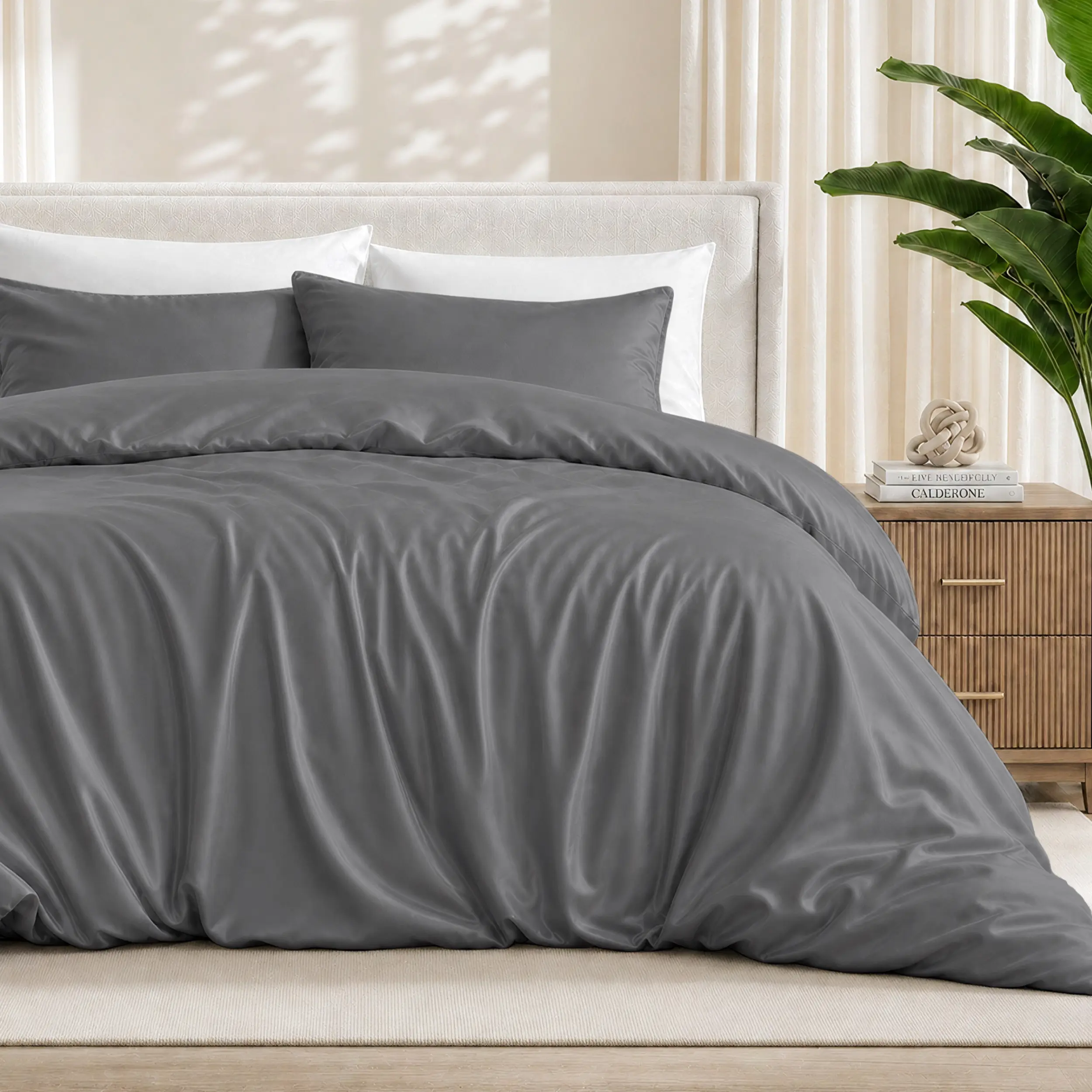 Bare Home Cooling Rayon from Bamboo Duvet Cover Bedding Set - Durable, Comfy, Breathable, Lightweight, with 2 King Pillow Shams, Bedroom Decor, Moisture-Wicking Keeps Sleep Dry, Silky Sheets for California King, Full Sizes, Machine-Washable For Easy Care