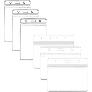 6 Pack ID Badge Holders, Plastic Sealable Waterproof, Clear Plastic Name Tag ID Card Holder, Office Supplies