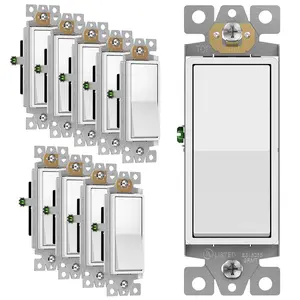 Decorator Paddle Rocker Light Switch, Gloss Finish, Single Pole, 3 Wire, Grounding Screw, Residential Grade, 15A 120V/277V, UL Listed, 91150-W-10PCS, White (10 Pack)