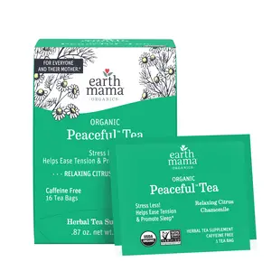 Earth Mama Organic Peaceful Tea – USDA Organic Calming Herbal Tea with Chamomile & Lemon Balm – Caffeine-Free – 16 Tea Bags