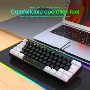 Hxsj-V700 Keyboard, 61 Key RGB Wired Membrane Keyboard, Ergonomic Design, Separated Keys, Ideal for Office Gaming Use, Durable Keyboard