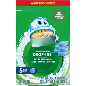 Toilet Bowl Tablets, Continuous Clean Toilet Drop In Discs, Each Tablet Provides 4 Weeks of Protection Against Stains and Build Up, 5 Count (Pack of 1)