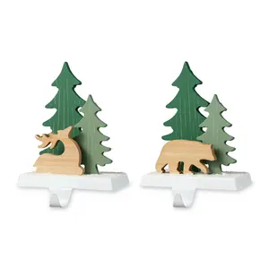 Glitzhome Set of 2 Christmas Reindeer&Bear Stocking Holder