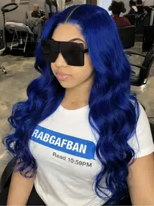 Royal Blue Wavy Wigs 13x4 Lace Front Wigs Pre-Plucked Hairline Synthetic Wig Blue Concert Look Body Wave Wig Coachella Festival Lace Frontal Wigs for Women Party Cosplay Stage 28 Inch