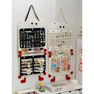 Cute No-Drill Hair & Earring Organizer Tangle-Free Space-Saving Display for Claw Clips Hairpins Studs Adorable Cartoon Design Stainless Steel Hook storage hanger
