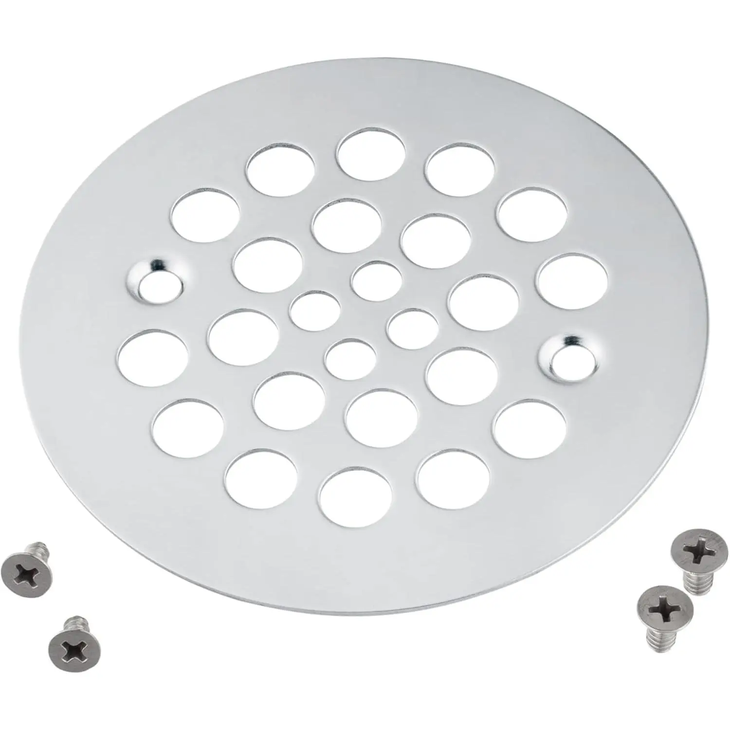 4-1/4" Shower Strainer Drain Trim Set, Screw-in Shower Strainer Drain Cover, Plastic-Oddities Style Replacement Strainer Grid,Machine & Self-Tapping Screws Included (Chrome Plated)