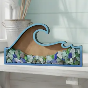 Wave Sea Glass Display Box: Coastal Decor Shadow Box Sea Wooden : Coastal Decor Shadow Box, Beach Decor, Wooden Summer Shapes, Summer Home Decor, Farmhouse Decor, Rustic Home Decor, Wooden Frame