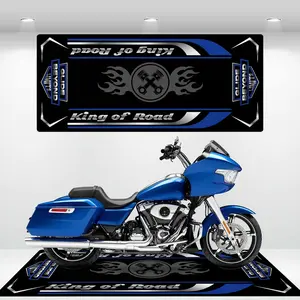 King of Road Motorcycle Parking Mat, Cool Reflective Material Garage Carpet, Durable Short Pile for Indoor Use, Perfect for Living Rooms & Game Rooms, Low Pile Rugs