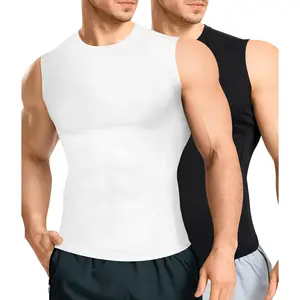 Eleady Men's 2-Pack Crew Neck Sleeveless Compression Undershirts, Slim-Fit Athletic Base Layer with Multi-Size Options, Flat-Seam Stitch Stretch Fabric, Moisture-Wicking for Running, Cycling