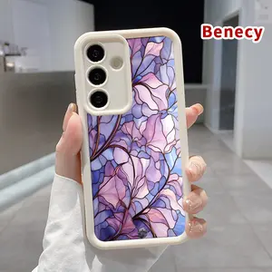 Phone Case Compatible with SAMSUNG Galaxy S23 Ultra S24 Plus S25 S22+  Lilac Stained - Glass Leaves Pattern Shockproof Silicone TPU Bumper Drop Protection Cover Smartphone Casing