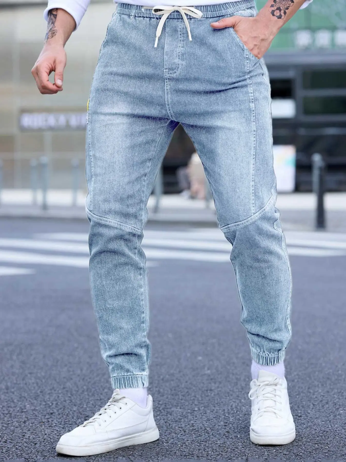 Men's Spring Summer Thin Denim Cargo Pocket Pants, New Arrival 2026 Casual Streetwear Workwear Jogger Jeans, Plain Pocket Jeans, Comfortable Men's Fashion Bottoms, Pocket Design Jeans