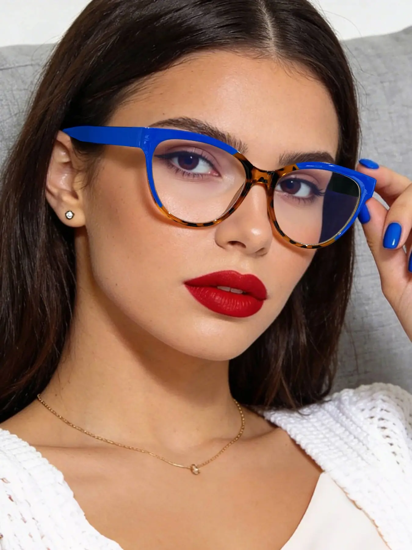 Women's Colorblock Cat Eye Glasses Frame Acrylic Material, Anti-Fatigue Anti-Glare, Lightweight for Computer Gaming and Home Office