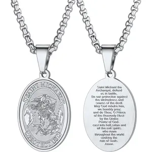 Michael Necklaces for Men Women Stainless Steel 18K Gold Plated Biblical Archangel Jewelry Round/Oval/Shield Medal Pendant with 22" Box Chain Patron Saint Michael Necklace