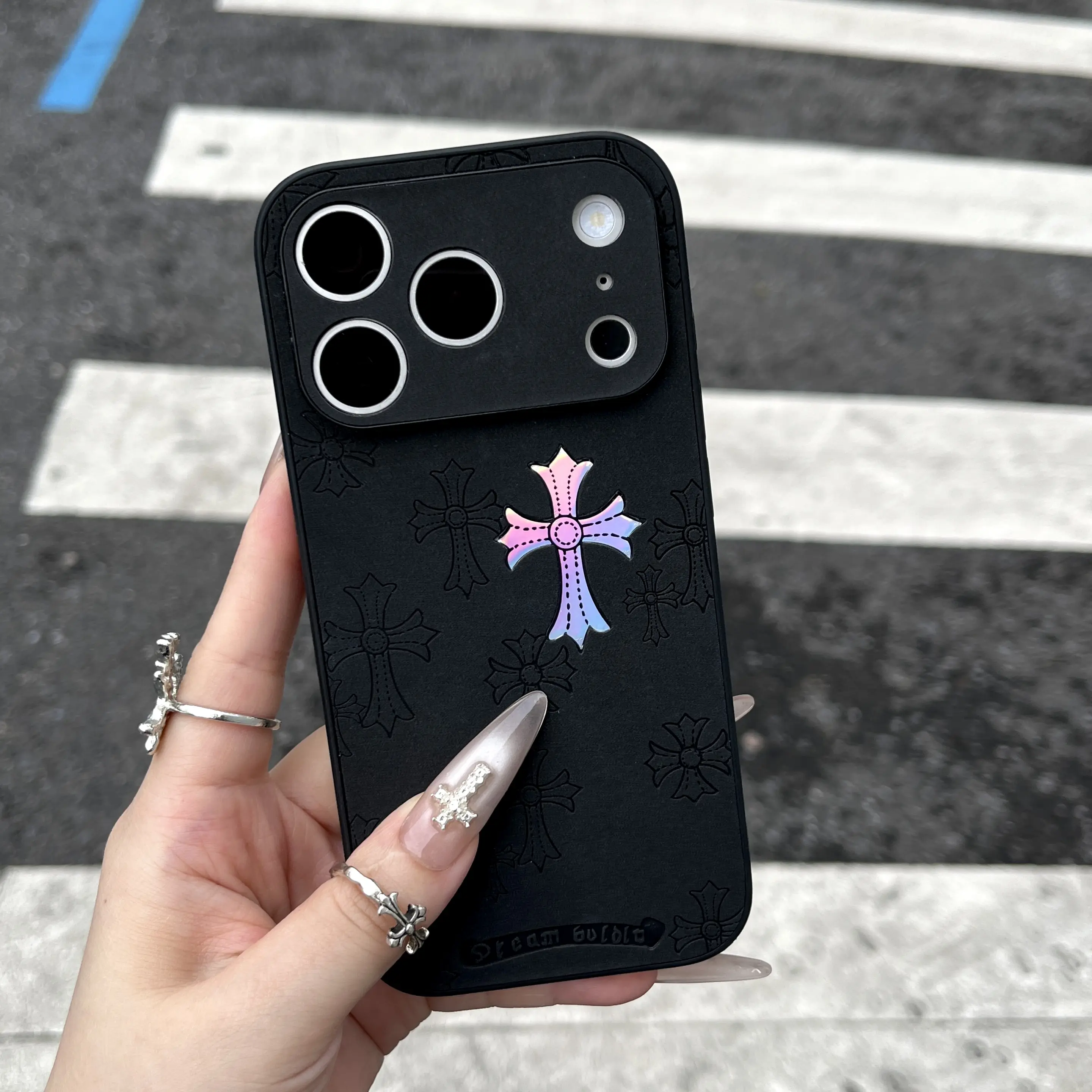 Pure PU Leather Cross Logo Phone Case - Durable Ultra-Thin Business Cover, Compatible with iPhone 17/16/15/14/13 Pro Max, iPhone 16/15 Plus (6.1 Inches, Black) 2026 Mobile Phone Accessories, Camera