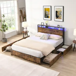 [Bellemave]Twin/Full/Queen Bed Frame, Storage Headboard with Charging Station, Solid and Stable, Noise Free, No Box Spring Needed, Easy Assembly