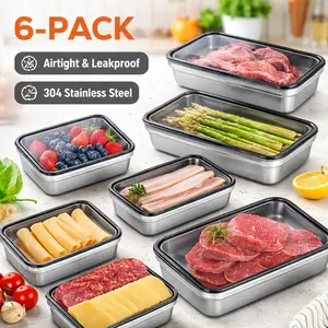 304 Stainless Steel Food Containers 6 Pack – Airtight Bacon Cheese Keeper, Dishwasher Safe Fridge Storage with Lids – Summer Sale, Mid Year Sale, Deals for You, Restock