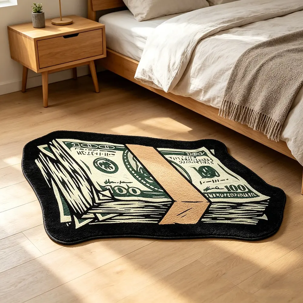 Creative Dollar Bill Shape Rug, Super Fluffy Rug, Vintage Fashion Artistic Carpet, Washable Plush Mat, Home Decor for Living Room, Bedroom, Sofa, Office, Decorative Rugs