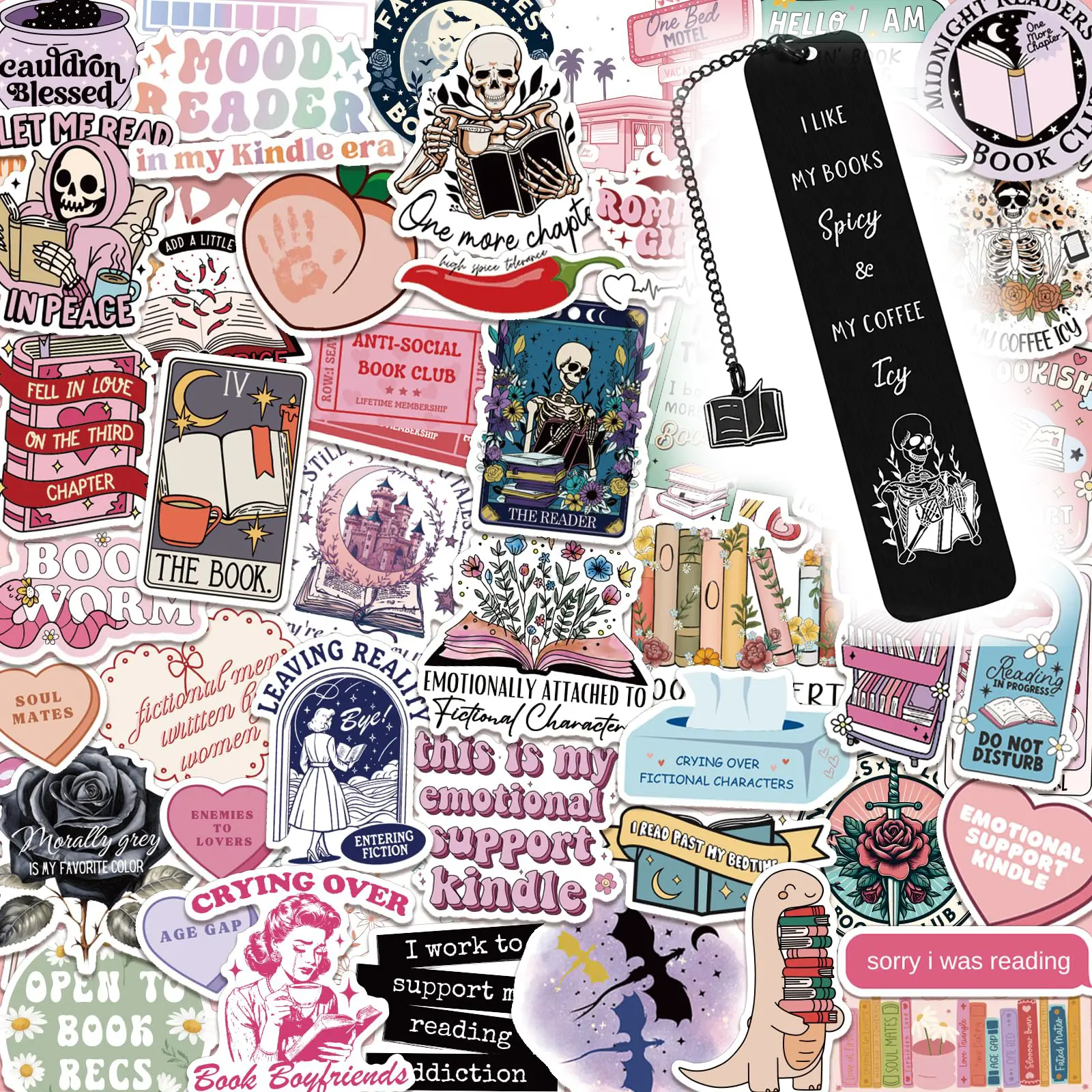 150 PCS Romance Book Stickers for Kindle, Holographic Bookish Sticker Pack Reading Glitter Vinyl Decals for Laptop Ebook Readers Water Bottles Journal Scrapbook Waterproof