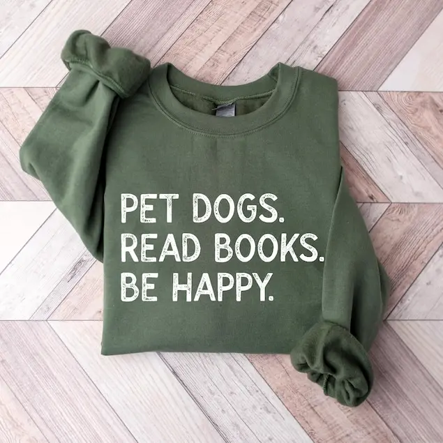 Dog Reading Books SweatShirt/ T-shirt, Cute Book Lover Gift Tee, Dog Mom Graphic Shirt, Cozy Reader Outfit for Dog Lovers
