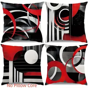 4pcs-Abstract Geometric Stripes Throw Pillow Covers Red White Black Cushion Case Decorations for Sofa Couch Living Room , Single-sided Printing Without Pillow Core