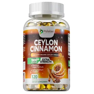 Pslalae Organic Ceylon Cinnamon 1800mg Supplement, 120 Capsules, contains pure cinnamon, a natural ingredient, to support joint and brain health.