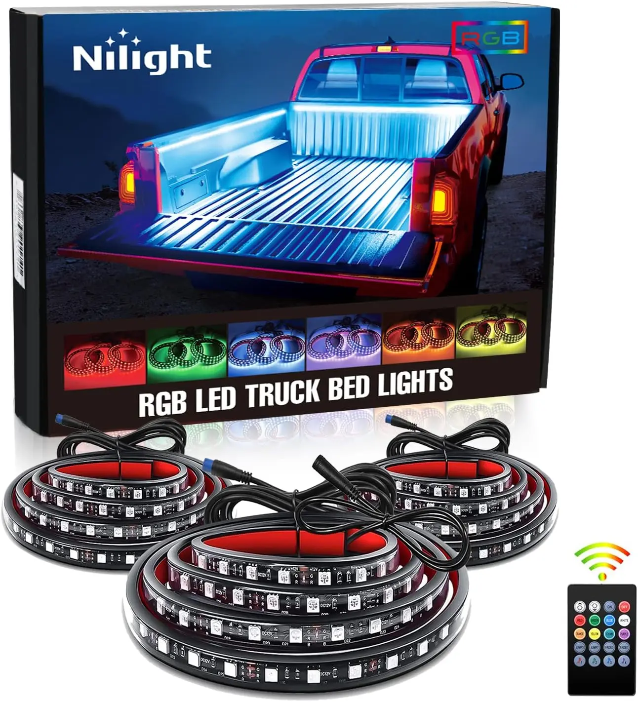 Nilight 3PCS 60-Inch RGB Truck Bed Lightbar Kit, 270-LED Neon Accent Lights with RF Remote Control, On-Off Switch, Splitter, Extension Cable, Truck Accessories, LED Car Ambient Light for Cargo Pickups & Campers