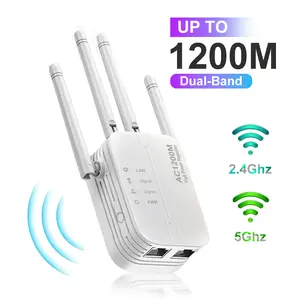 WIFI Extender 2025, 1200Mbps Dual Band(5.8GHz/2.4GHz) Signal Booster, Covers 10,000 sq.ft & 32 Devices, Repeater with 2 Externet Port for Home, Office, Gifts