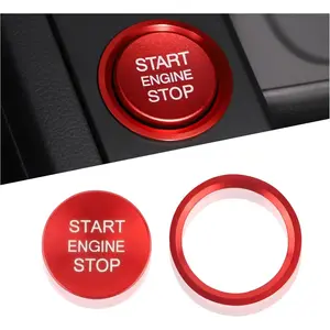 Car Push Start Button Cover Compatible with Audi,Cool Aluminum Engine Start Button Cover with Metal Ring for Car Decorations,Car Accessories Interior Start Stop Button Cover (Red)