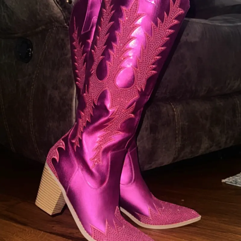 Jalisco Fucsia Cowboy Boot - Pink Leather Boot with Leather Detail, Stylish Design for Women - Girl