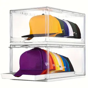Baseball cap storage box, transparent storage rack with drawers, large-capacity sliding tray-style hat storage box, display cabinet with magnetic doors that can be stacked, each layer can hold 12 hats, Cap and Hat Organizer