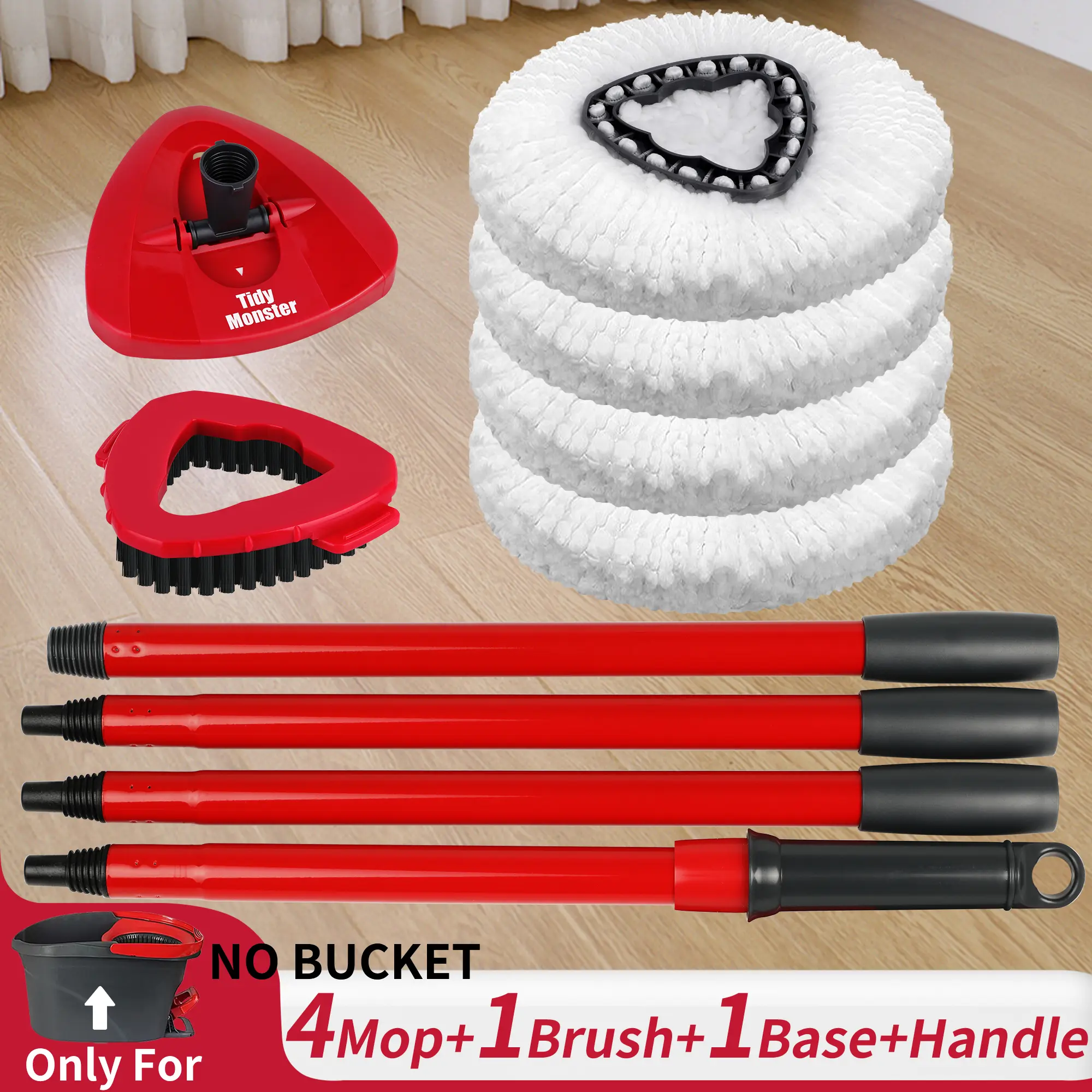 Replacement Mop Set for O-Cedar EasyWring System - 3 Mops 1 Brush 1 Base & Handle for Deep Cleaning Floor - No Bucket Included