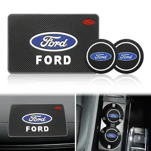 Ford Rubber Anti-Slip Cup Holder Mat, High Elastic Shock Absorption, Noise Reduction, Heat Resistant, Fits Ford Focus, Mustang, Ranger
