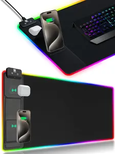 XXL Gaming Mouse Pad with Magnetic Wireless Charging, RGB Black Mousepad Desk Mat with 15W Fast Charger, Waterproof Laptop Writing for Office, Home, Gaming Desktop Accessory   【Christmas】