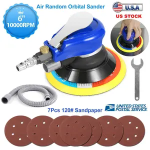 CarTok Essential 6" Pneumatic Orbital Sander Dual Action Palm Buffer W/ Dust Vacuum Bag 10000RPM Adjustable Speed 7 Discs For Furniture Flip Auto Woodworking