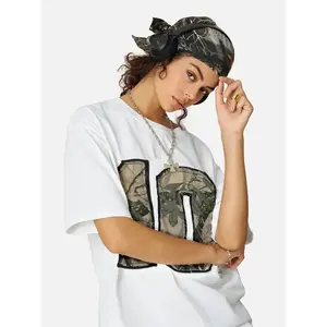 Aelfric Eden Camo 10 Patch Oversized Tee Camouflage Number Graphic Unisex Streetwear Casual T Shirt, Round Neck, Print