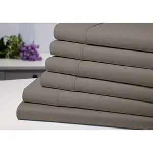 212 MAIN Luxury Wrinkle-Free 6-Piece Solid Full-Size Bamboo Microfiber Mix Sheet Set, Grey - Soft Breathable Bamboo Sheets, Soft Breathable Sheet