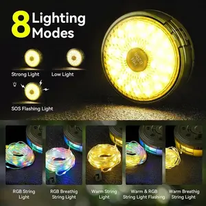 Camping LED String Lights, Retractable Camping String Fairy Lights Lanterns 10 M with 8 Lighting Modes, 4000 mAh USB Rechargeable, Portable Outdoor Light Christmas Dec