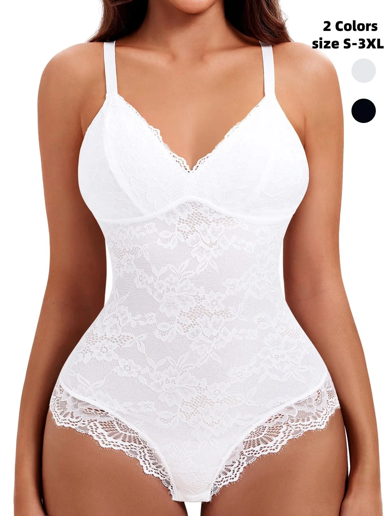 Women's Contrast Lace Sheer Shapewear Bodysuit, Backless Shapewear Waistband Shaping Bodysuit, High Stretch Shaper, Tummy Control Butt Lifter, Seamless Shaper, Spaghetti Strap