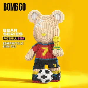 Bombgo Pixel Footballer Bear Building Block 3450 pcs Sports Bear Toys Birthday Christmas Gift Educational Trendy Decoration Cool Family Bonding Toy BlackFriday Christmas