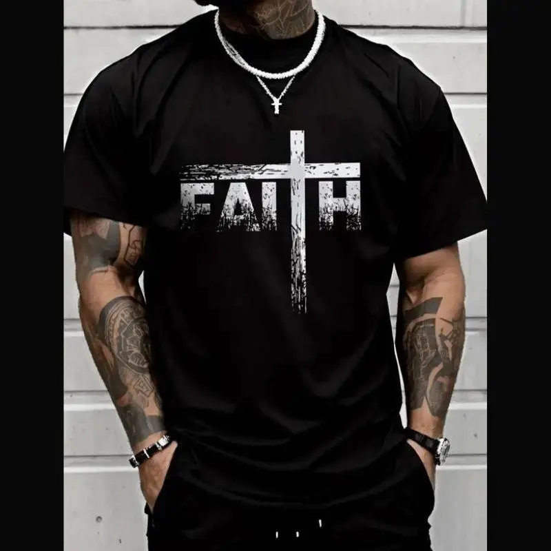 Faith Cross T-Shirt | Distressed Christian Cross Graphic Tee | Religious Faith Shirt | Christian Gift Idea | Casual Streetwear | TikTok Christian Pick