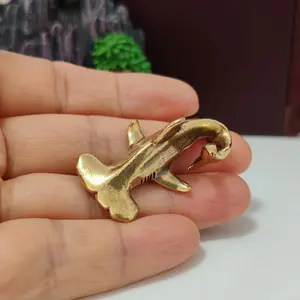 Brass Statue Figurine Sculpture Ocean Life Ocean Themed Hammerhead Shark Artistic Craft Artistic Value Desktop Home Car Office Decor Gift Animal Ornament