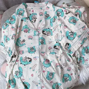 Anime Hatsune Miku Pajamas Sets Soft Comfortable Man Women Sleepwear Cotton Loose Pyjama Suit Loose Home Clothes birthday gifts