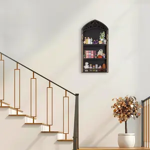 FNYDOX Gothic Crystal Shelf Display for Wall Wooden Rock Gem Healing Stone Display Shelf Wall Mounted Crystal Holder Trinket Organizer Knick Knack Shelf Gothic Witchy Decor Gifts for Women 2025 UPGRADED Decoration Collectors