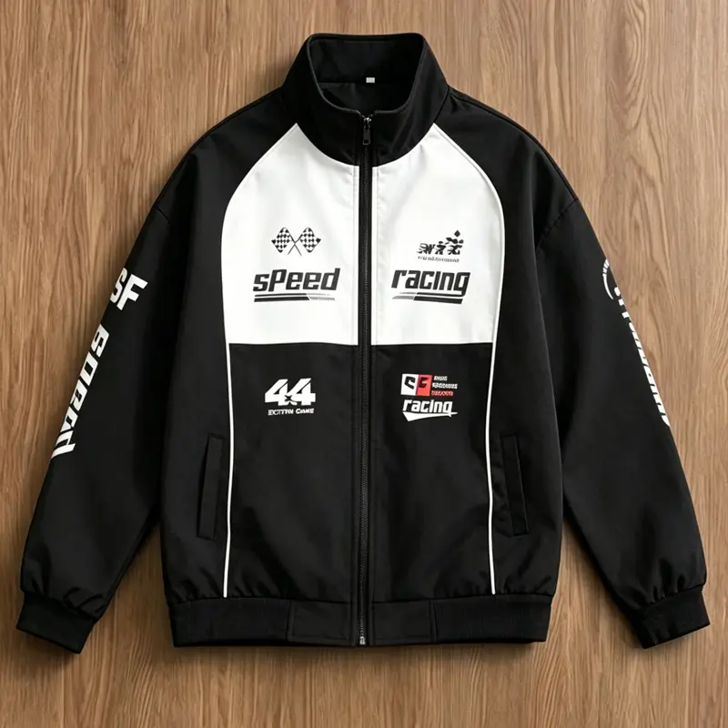 Men’s Y2K Racing Jacket Vintage Track Jacket Color Block Streetwear Coat