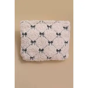 BOW SOFT LAMB WOOL COSMETIC POUCH BAG