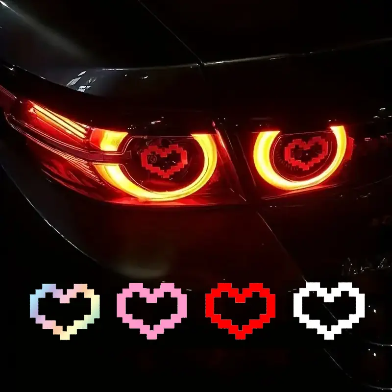 9pcs Stylish Heart Shape Mosaic Pixel Vinyl Decorative Car Stickers, Self-Adhesive Automotive Decoration for Car Exterior Stylish Body Accents, Easy-Apply for Window, Headlights, Taillights